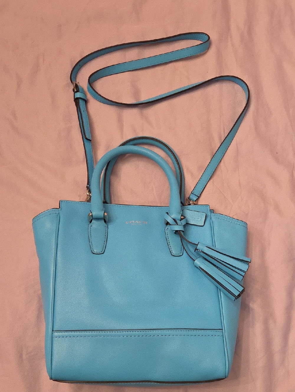 Coach Sky Robin Blue Crossbody Tote with Tassel Charm 48894